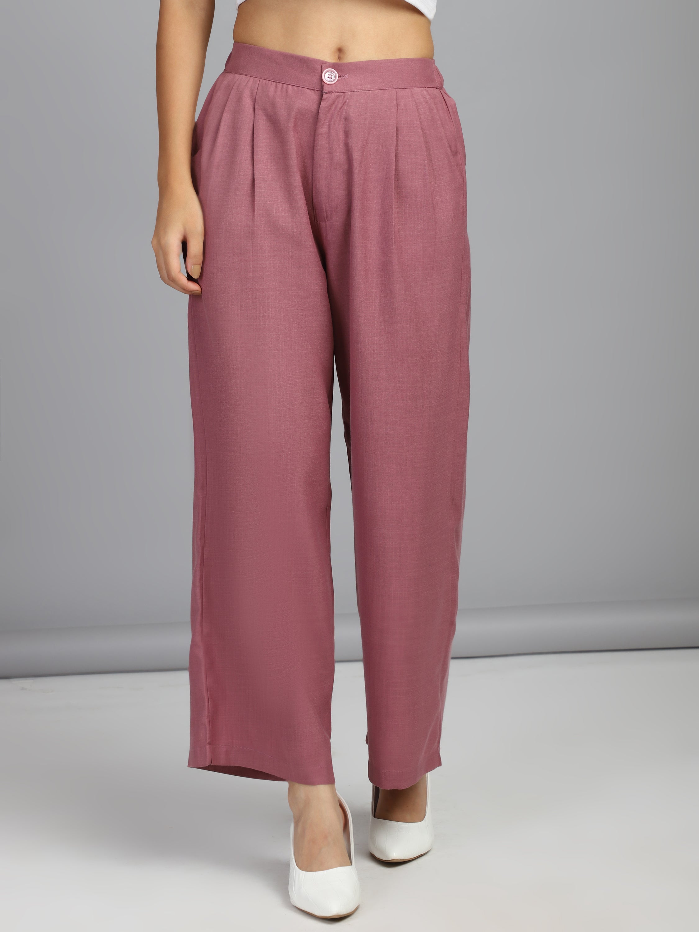 relaxed straight fit high rise pleated trousers