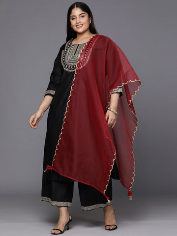 Black Embroidered Sequinned Kurta