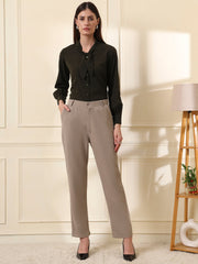 women relaxed slim fit formal trousers