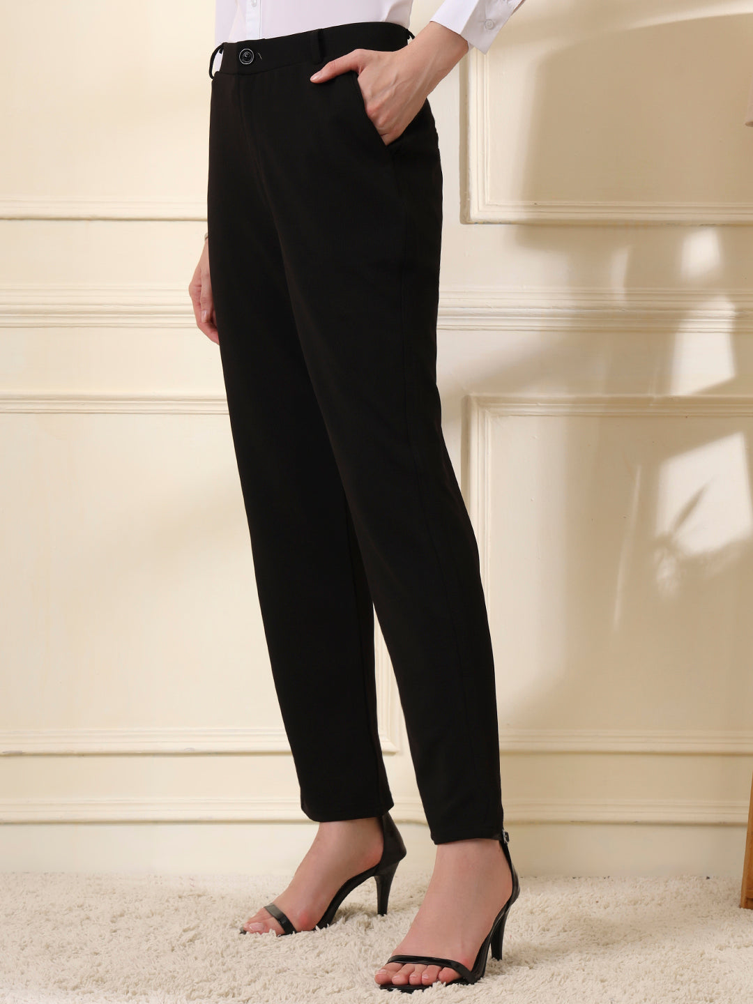 women relaxed slim fit formal trousers