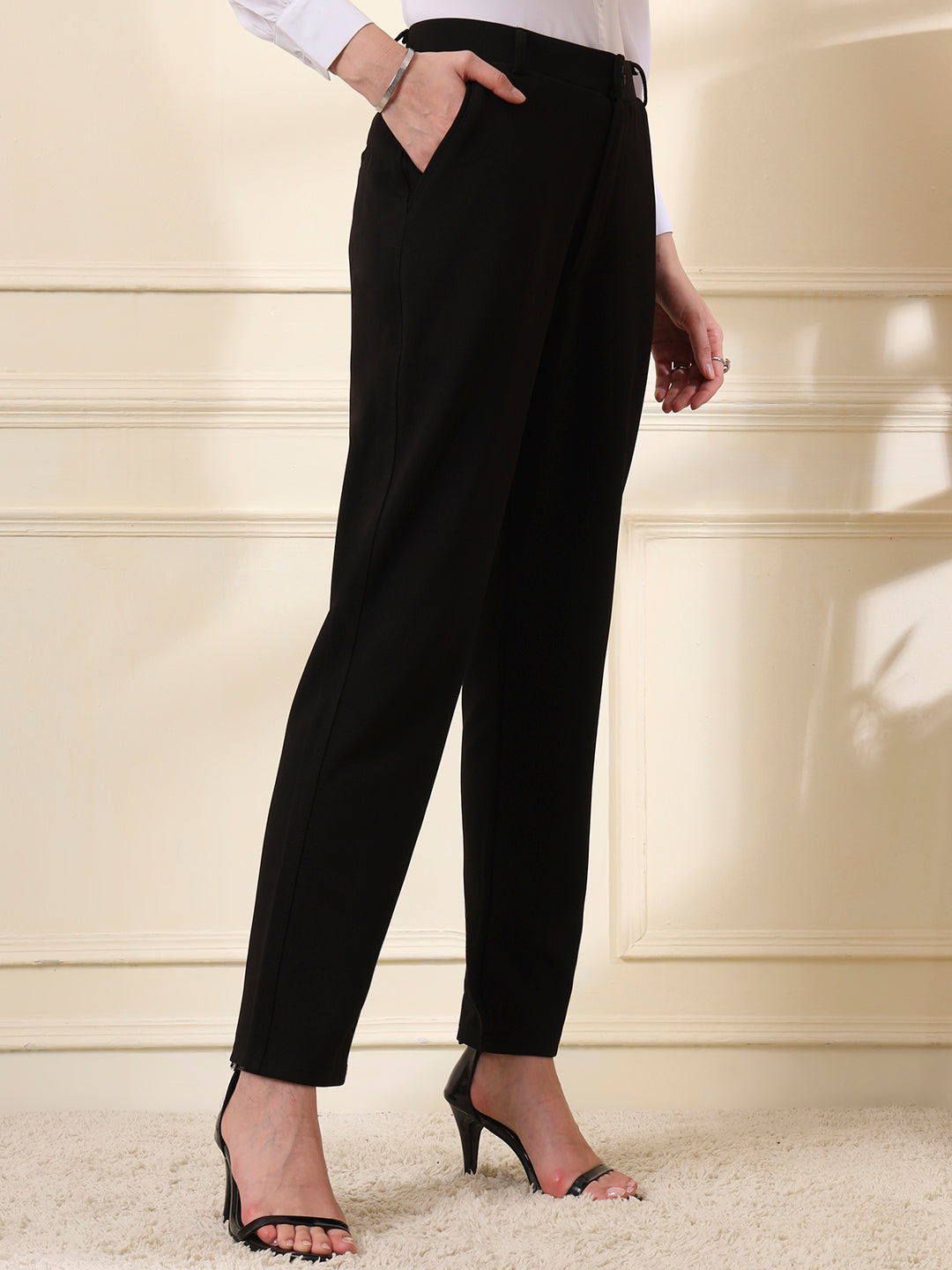 women relaxed slim fit formal trousers