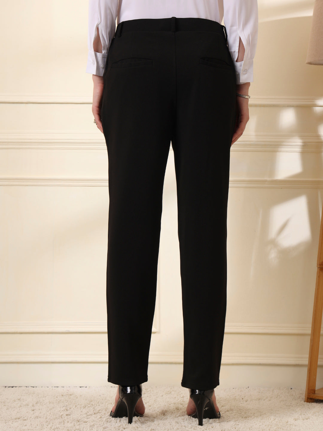 women relaxed slim fit formal trousers
