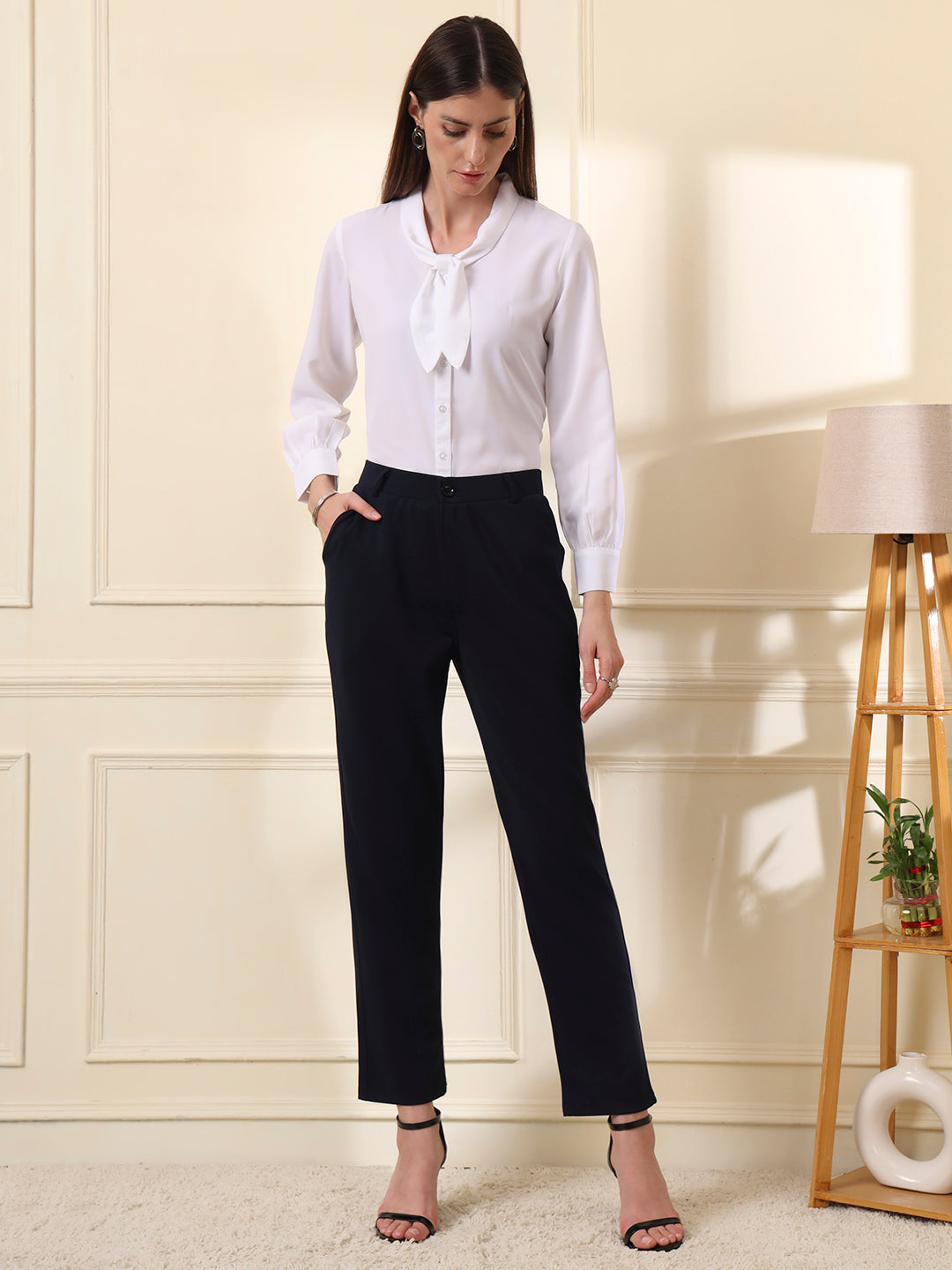 women relaxed slim fit formal trousers
