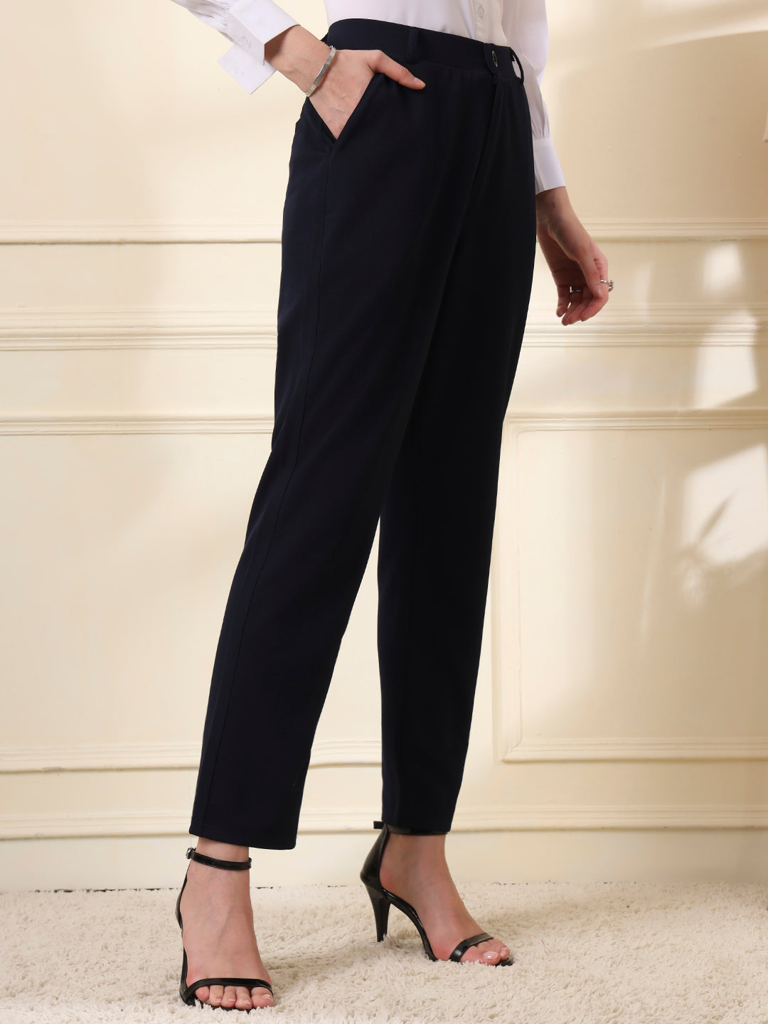 women relaxed slim fit formal trousers