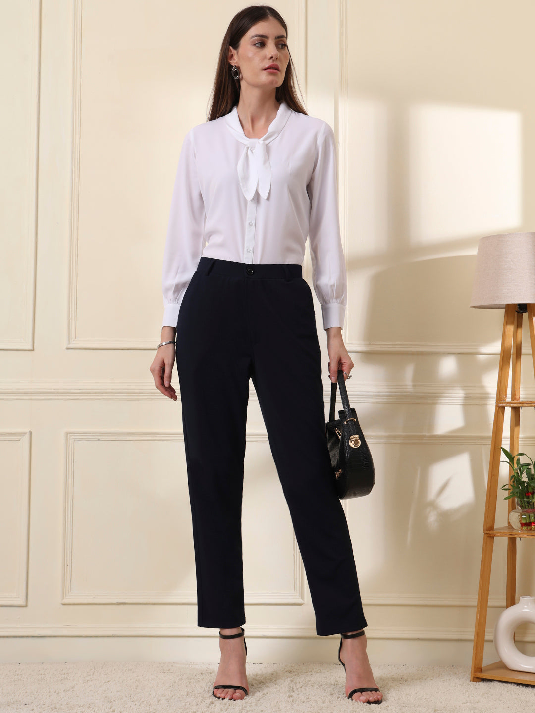 women relaxed slim fit formal trousers