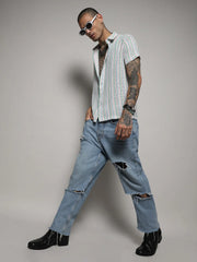 Unbalanced Striped Woven Shirt