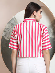 womens solid vertical striped regular fit crop shirt