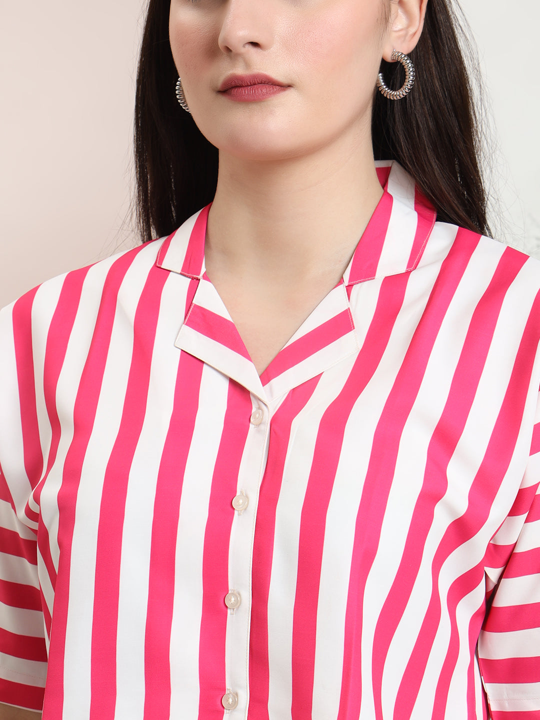 womens solid vertical striped regular fit crop shirt