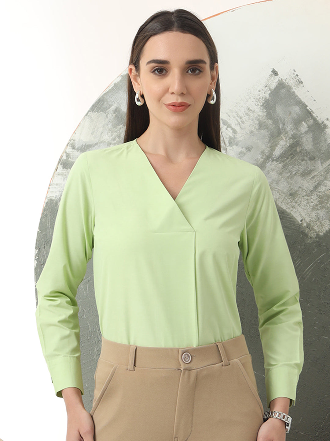 womens solid v neck regular fit casual top 1