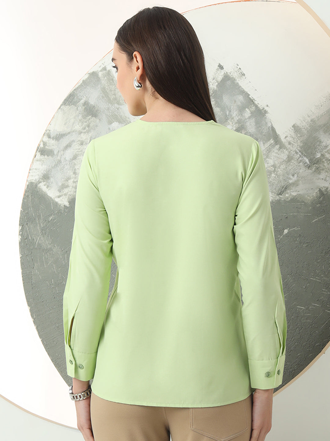 womens solid v neck regular fit casual top 1