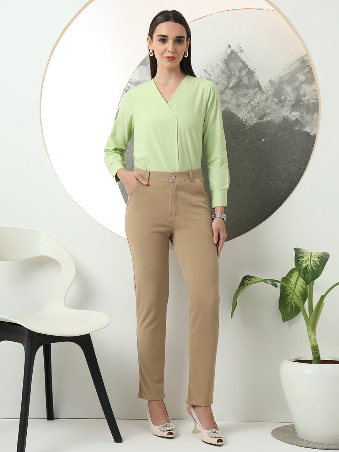 womens solid v neck regular fit casual top 1