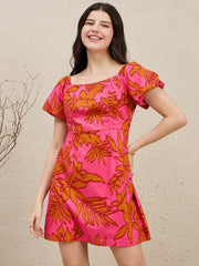 Zummer Pink Floral Off-Shoulder Mini Dress