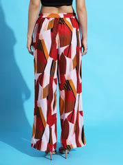 solid high rise geometric printed trousers