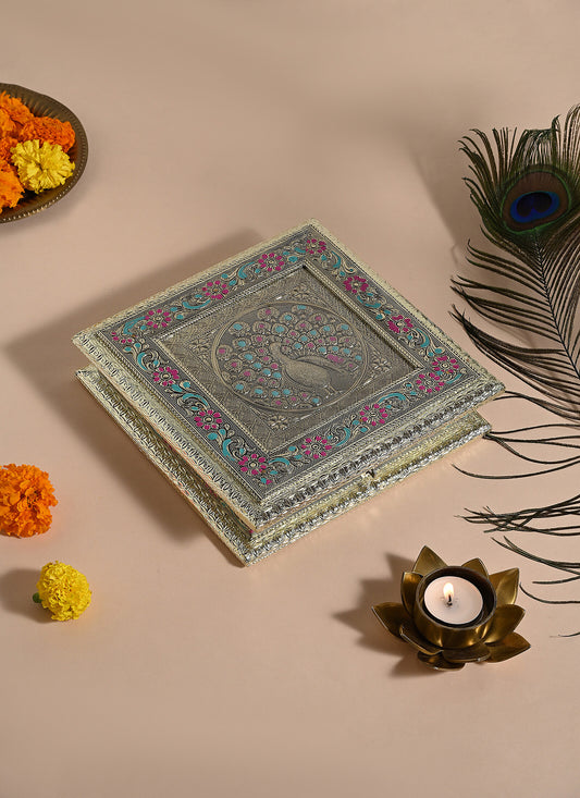 Gift Box Peacock Gold Blue Pink 8x8 1 Piece