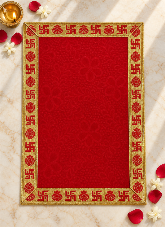 Velvet Asan Swastik Kalash Red 12x18 Inches
