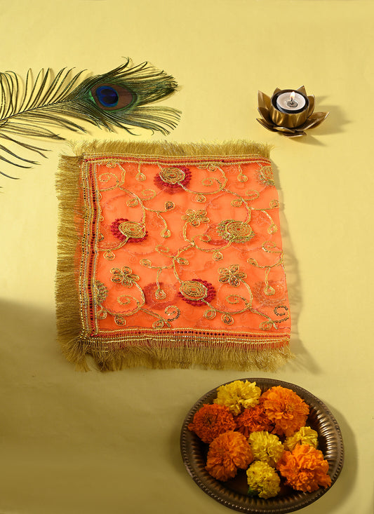 Chunri Vine Fringe Orange 13x20 Inches