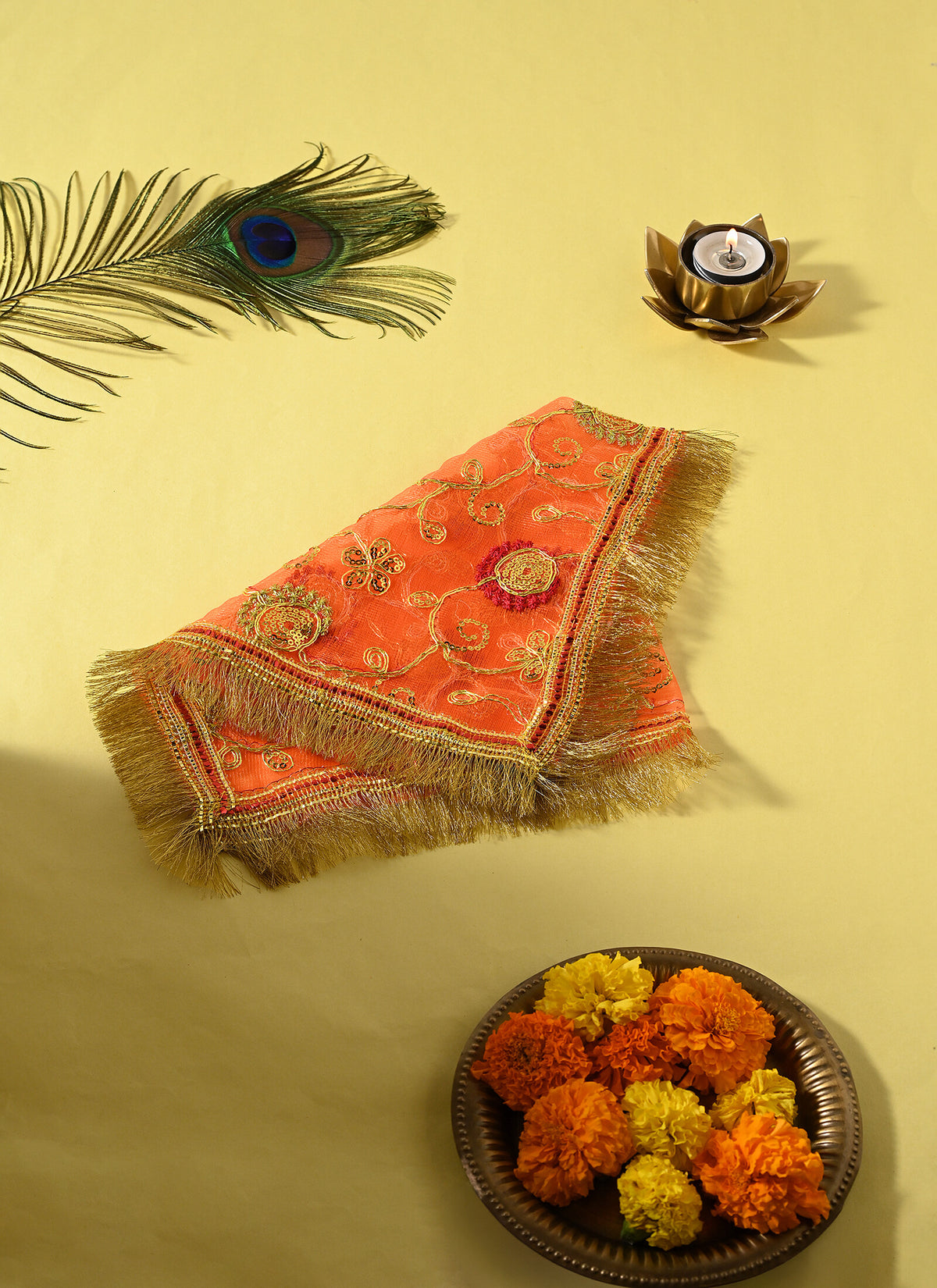 Chunri Vine Fringe Orange 13x20 Inches