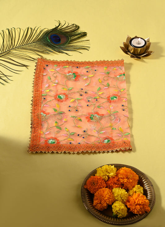Chunri Embroidered Vine Peach 13x20 Inches