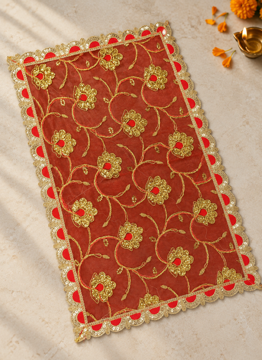 Chunri Scalloped Orange Green 13x20 Inches