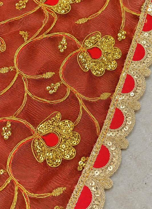 Chunri Scalloped Orange Green 13x20 Inches