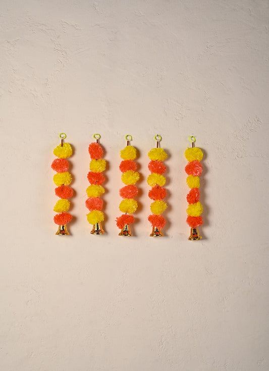 Hanging Pompom Orange Yellow 1 Feet 5 Piece