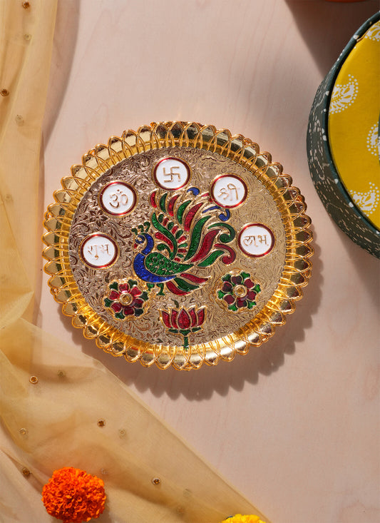 Pooja Thali Om Swastik Multicolor 8 Inches 1 Piece