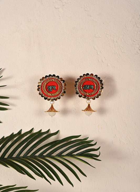 Sticker Shub Labh Red Gold 1 Pair