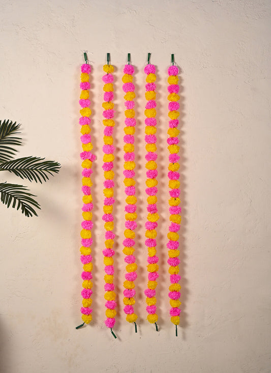 Latkan Pompom Marigold Pink Yellow Set Of 5 4.5 Feet