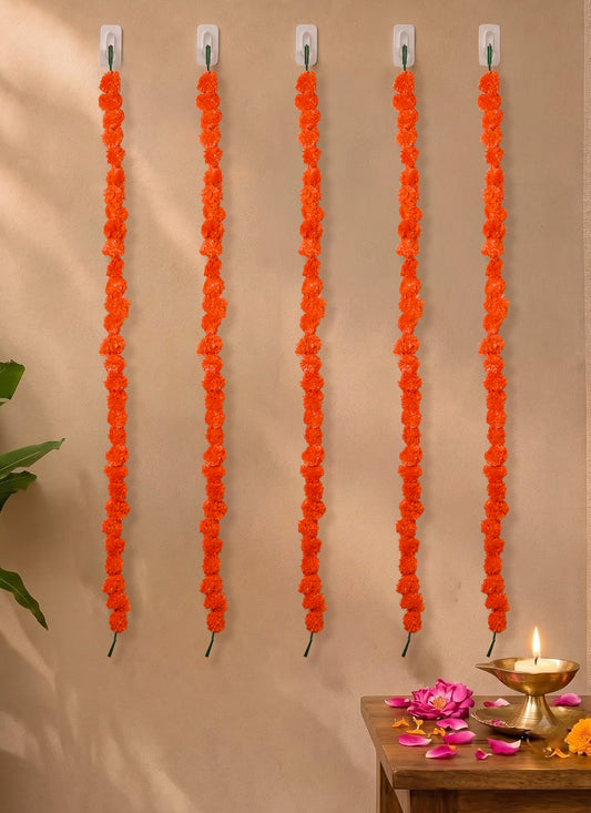 Latkan Pompom Marigold Orange Set Of 5 4.5 Feet