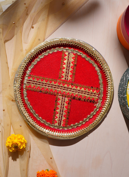 Pooja Thali Red 11 Inch 1 Piece