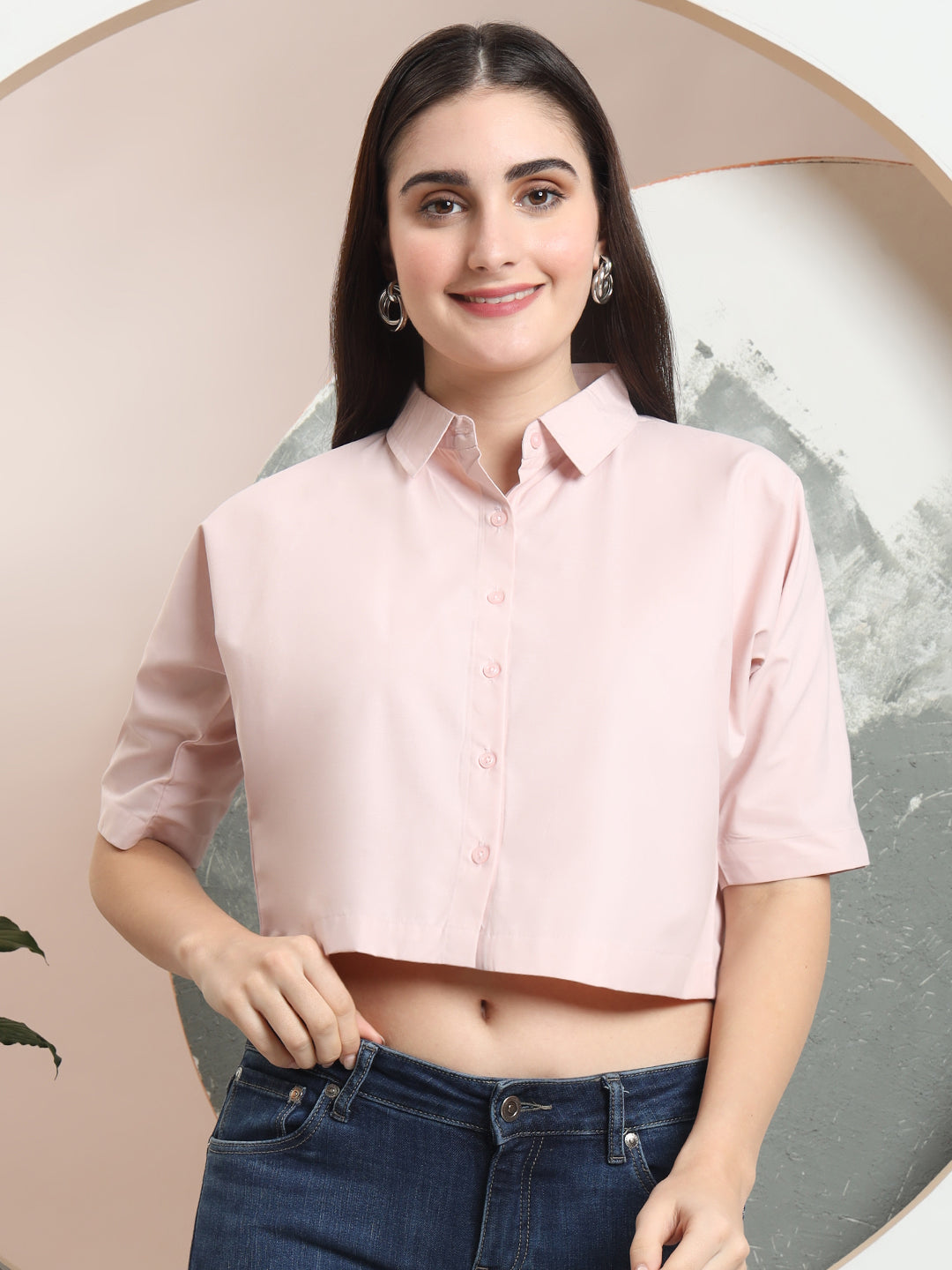 spread collar raglan sleeves regular fit casual crop shirt 3