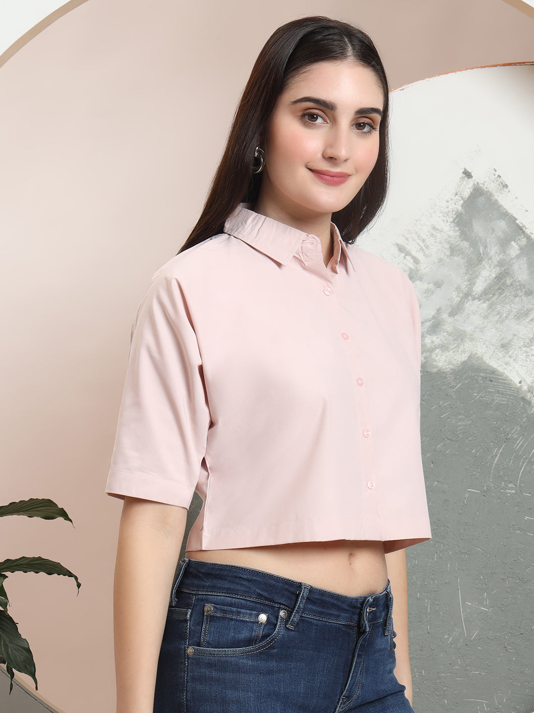 spread collar raglan sleeves regular fit casual crop shirt 3