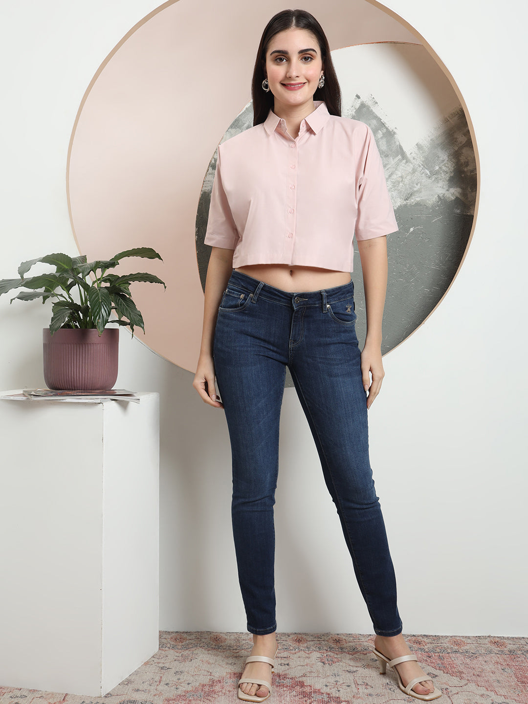 spread collar raglan sleeves regular fit casual crop shirt 3