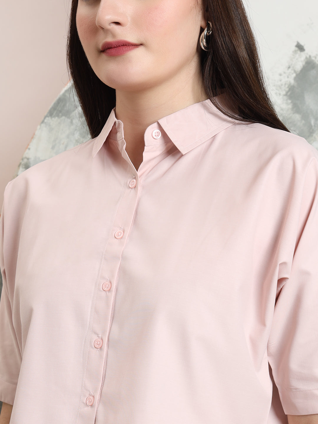 spread collar raglan sleeves regular fit casual crop shirt 3