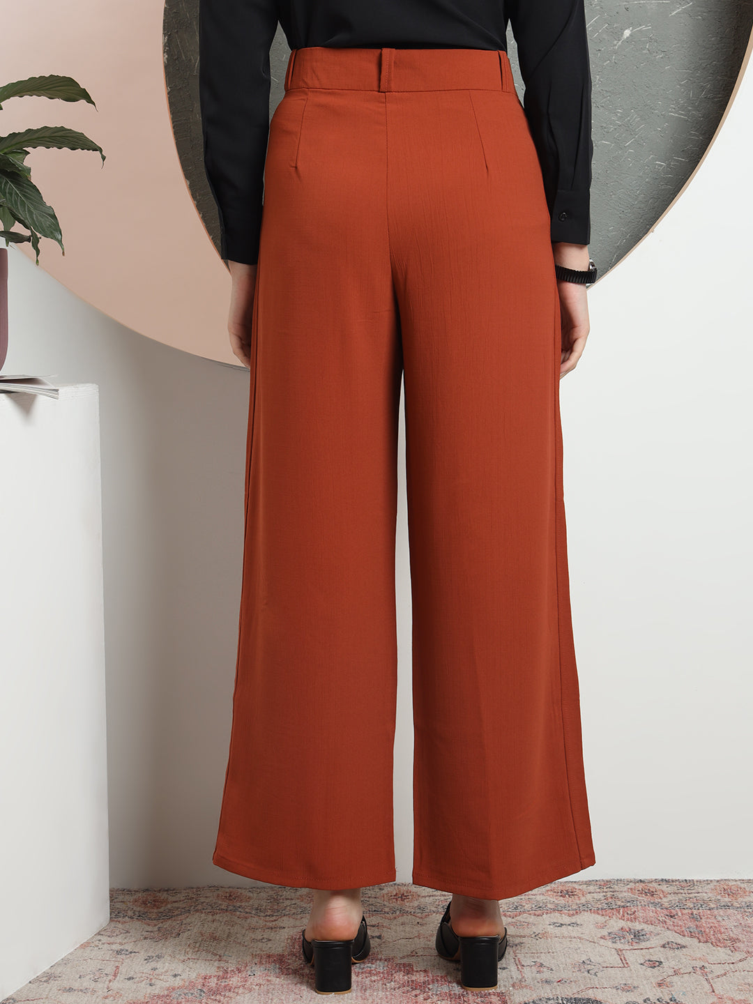 women relaxed flared high rise pleated formal trousers 2