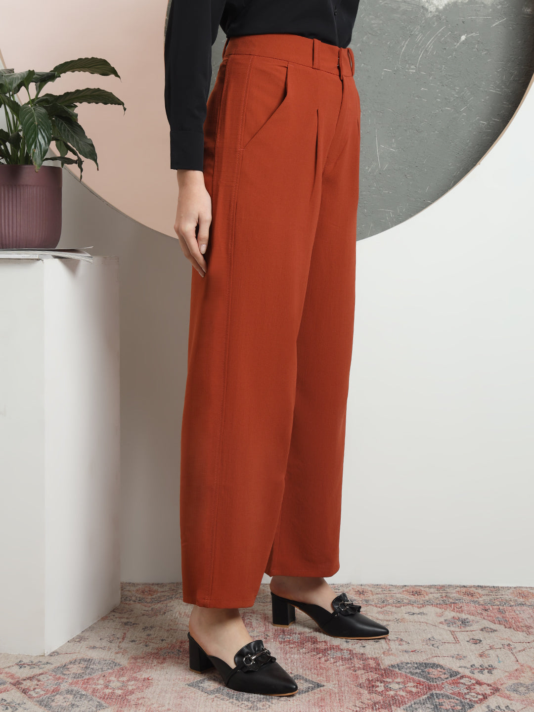 women relaxed flared high rise pleated formal trousers 2