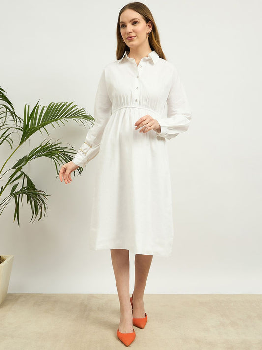 Zummer White Poplin Shirt Midi Dress