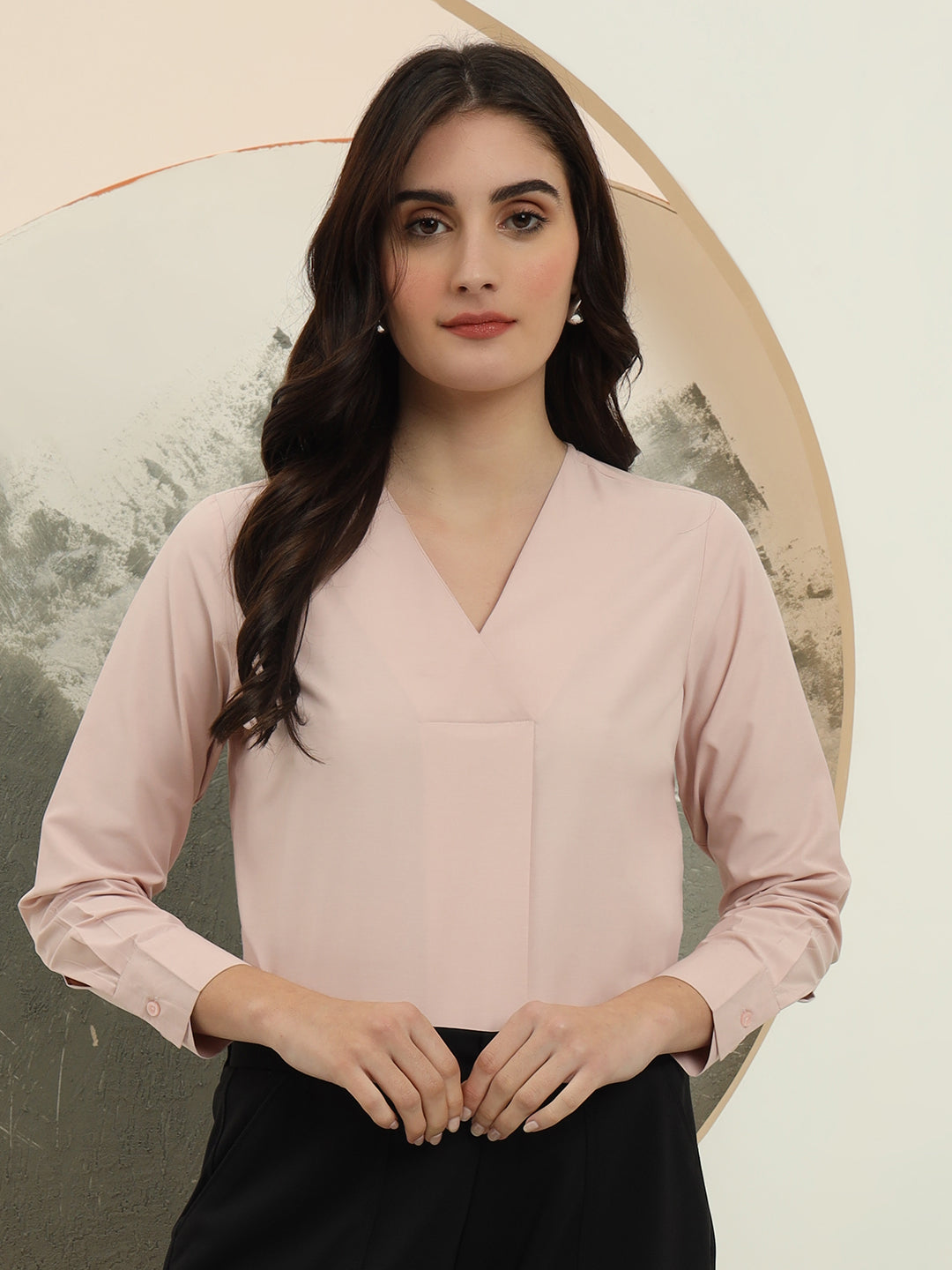 womens solid v neck regular fit casual top 1