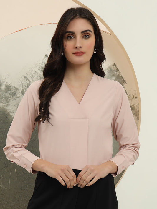 womens solid v neck regular fit casual top 1