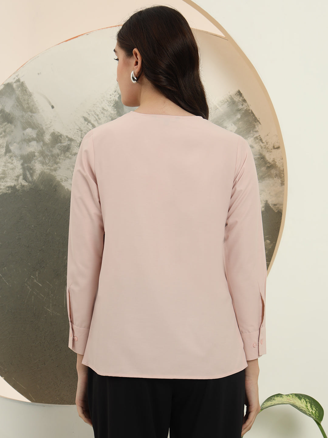 womens solid v neck regular fit casual top 1
