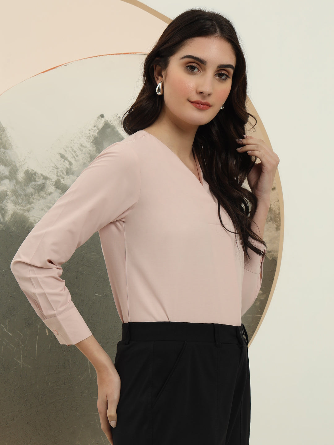 womens solid v neck regular fit casual top 1