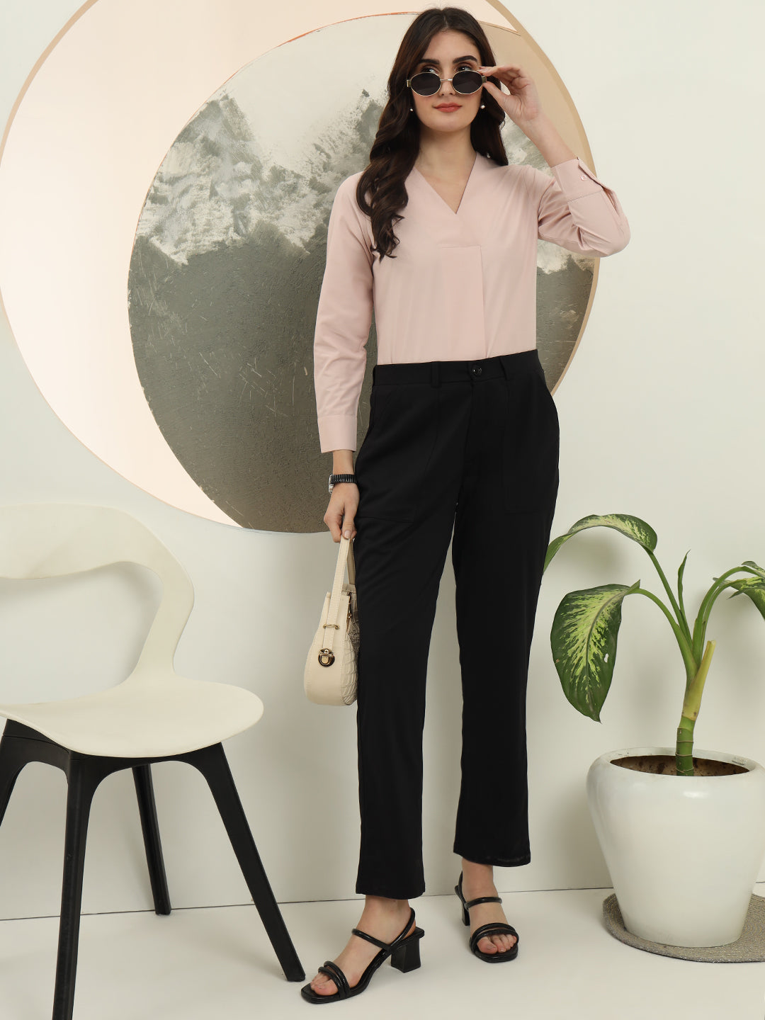 womens solid v neck regular fit casual top 1