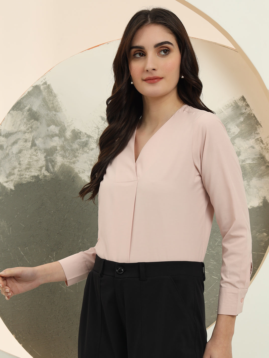 womens solid v neck regular fit casual top 1
