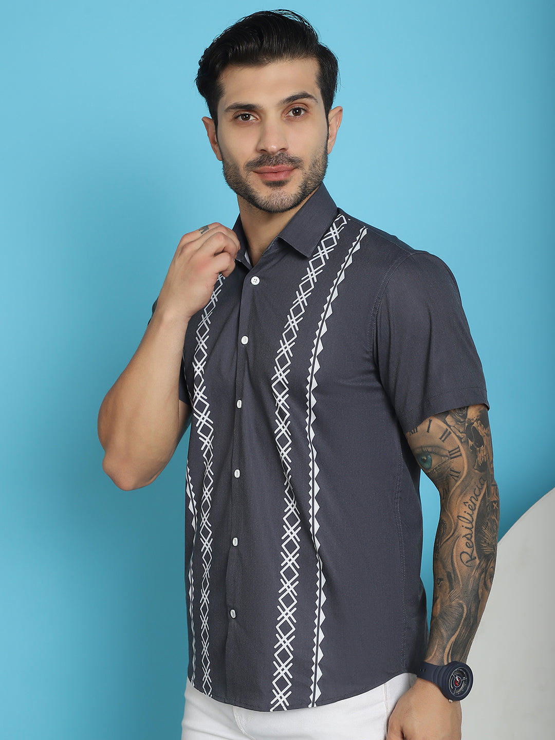 Printed Half Sleeve Lycra Shirt For Men