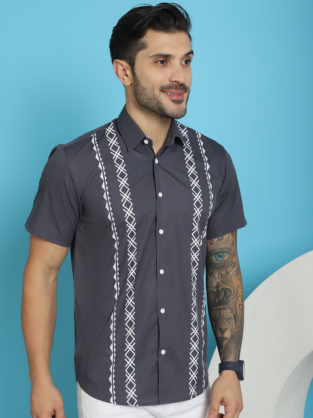 Printed Half Sleeve Lycra Shirt For Men