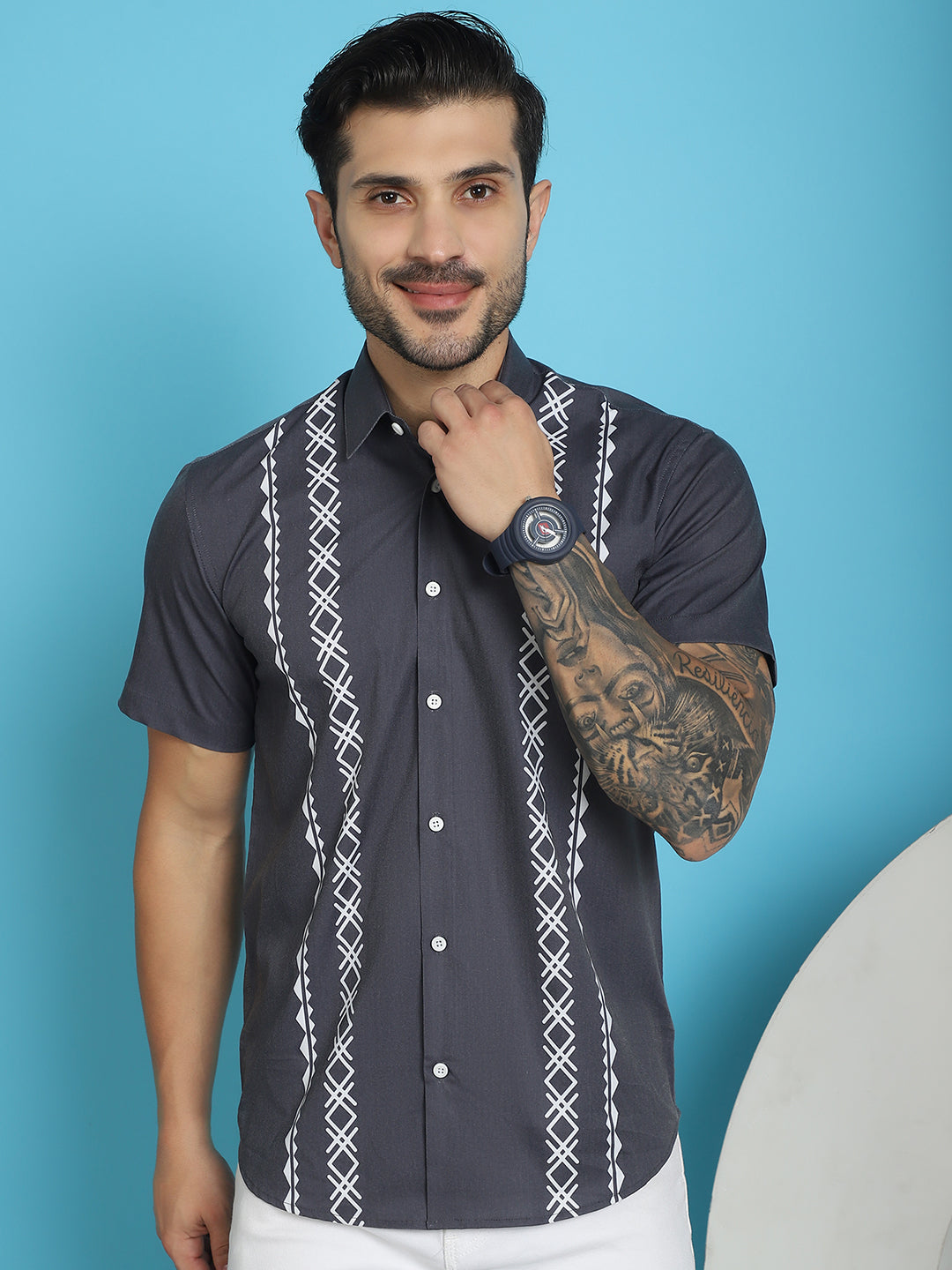 Printed Half Sleeve Lycra Shirt For Men