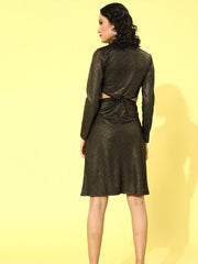 Black Metallic Side Cut-Out Midi Dress