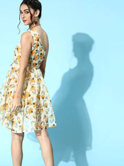Sassafras - Yellow Floral Organza One Shoulder Dress