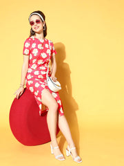 Fuchsia Floral Side Ruched Dress