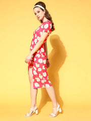 Fuchsia Floral Side Ruched Dress